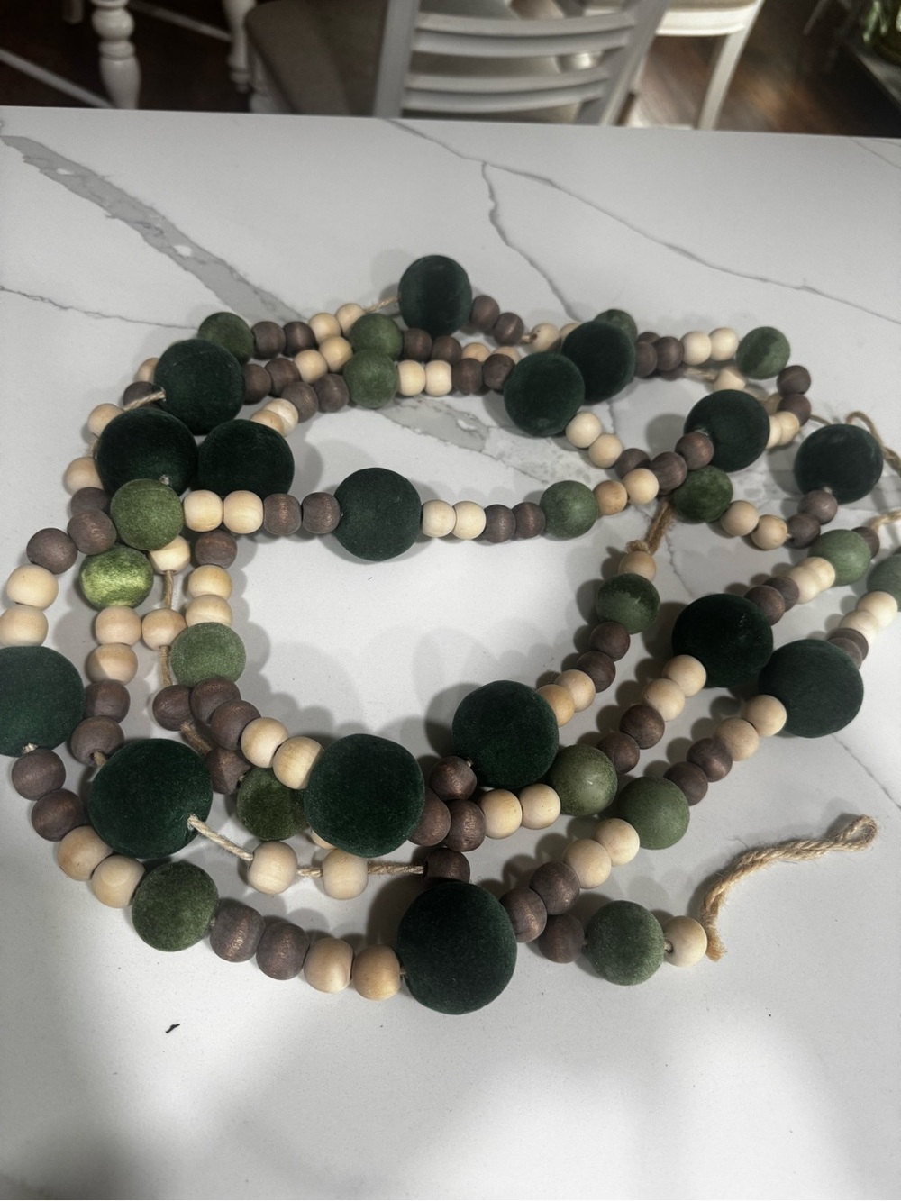 Green Velvet and Wood Beads - Two strings - 6 foot in length